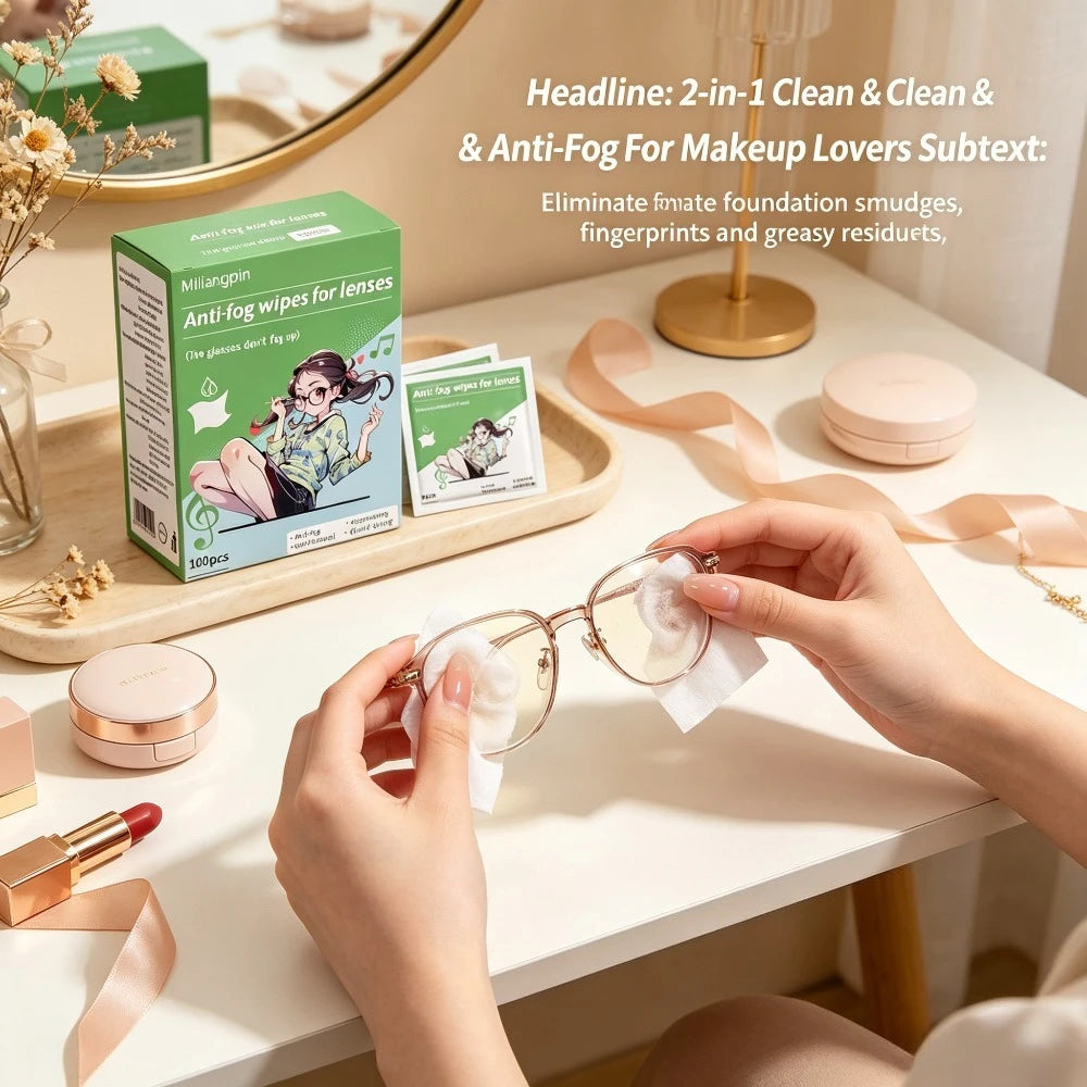 Portable anti-fog lens wipes: clear vision for cycling and travel, long-lasting anti-fog without blurring, streak-free wiping. Qme