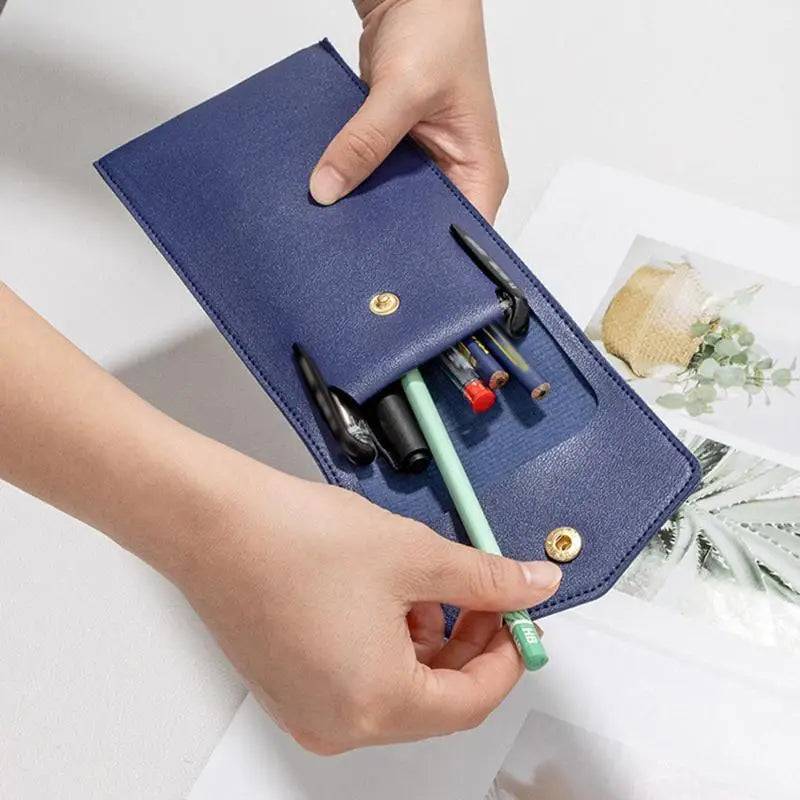 Pencilcase Faux Leather Large Capacity Multi-slot Pouch Pure Qme