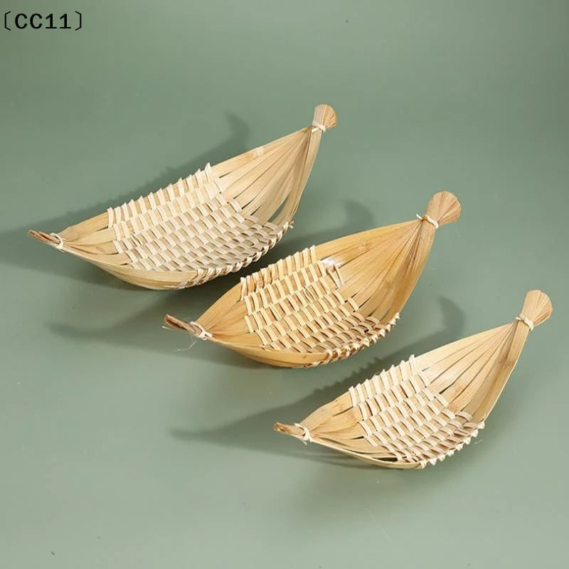 Boat-shaped Bamboo-woven Fruit Basket Living Room Storage Tray Snack Qme