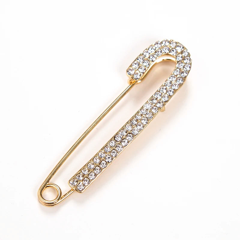 Sweet Lady Large Safety Pins Brooch Vintage Crystal Rhinestone Pin Qme