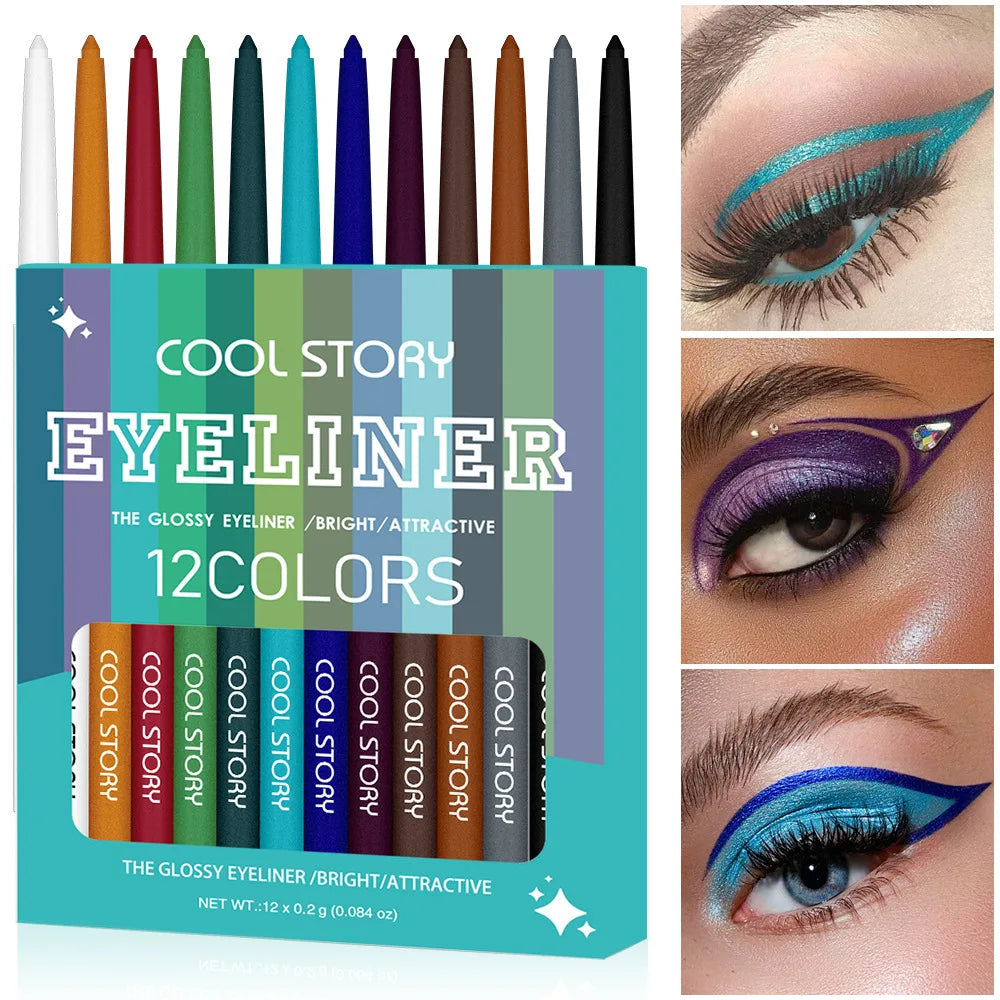 12-color Rainbow Matte Waterproof Eyeliner Professional Ultra Long Qme