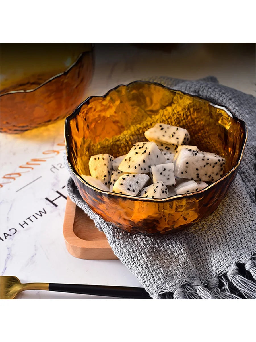 Thickened Glass Salad Bowl Light Luxury Fruit Vegetable Dessert Cold Qme
