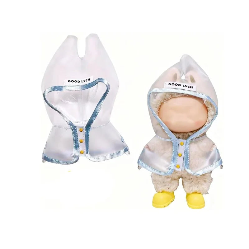Labubu doll clothing fashion transparent raincoat, suitable for 15-17cm doll outfit, easy to wear (dolls and shoes not included) Qme