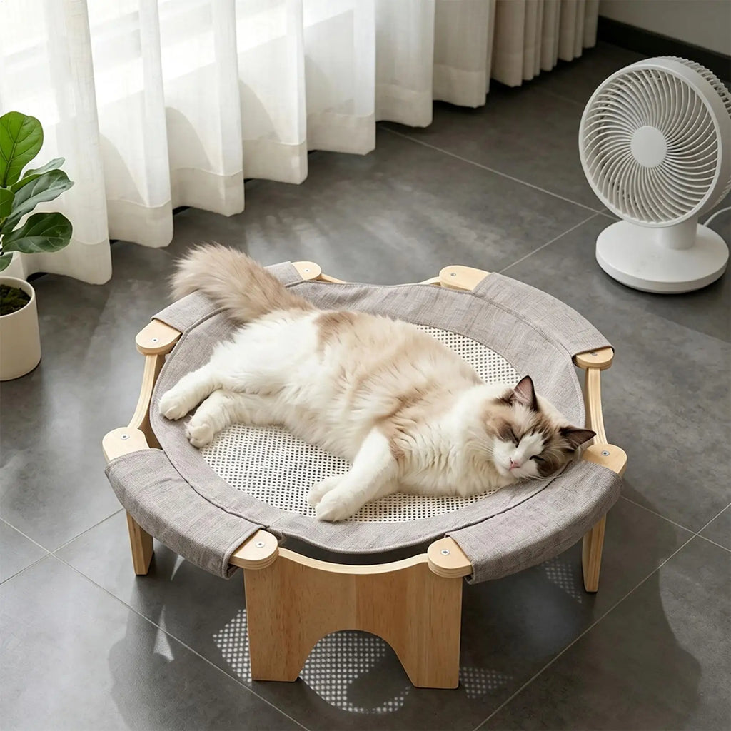 Elevated Cat Bed Wooden Stand Cooling Damp-Proof Indoor Pet Supplies Cat Hammock Stand Sleeping Bed For Small Medium Kitten Qme
