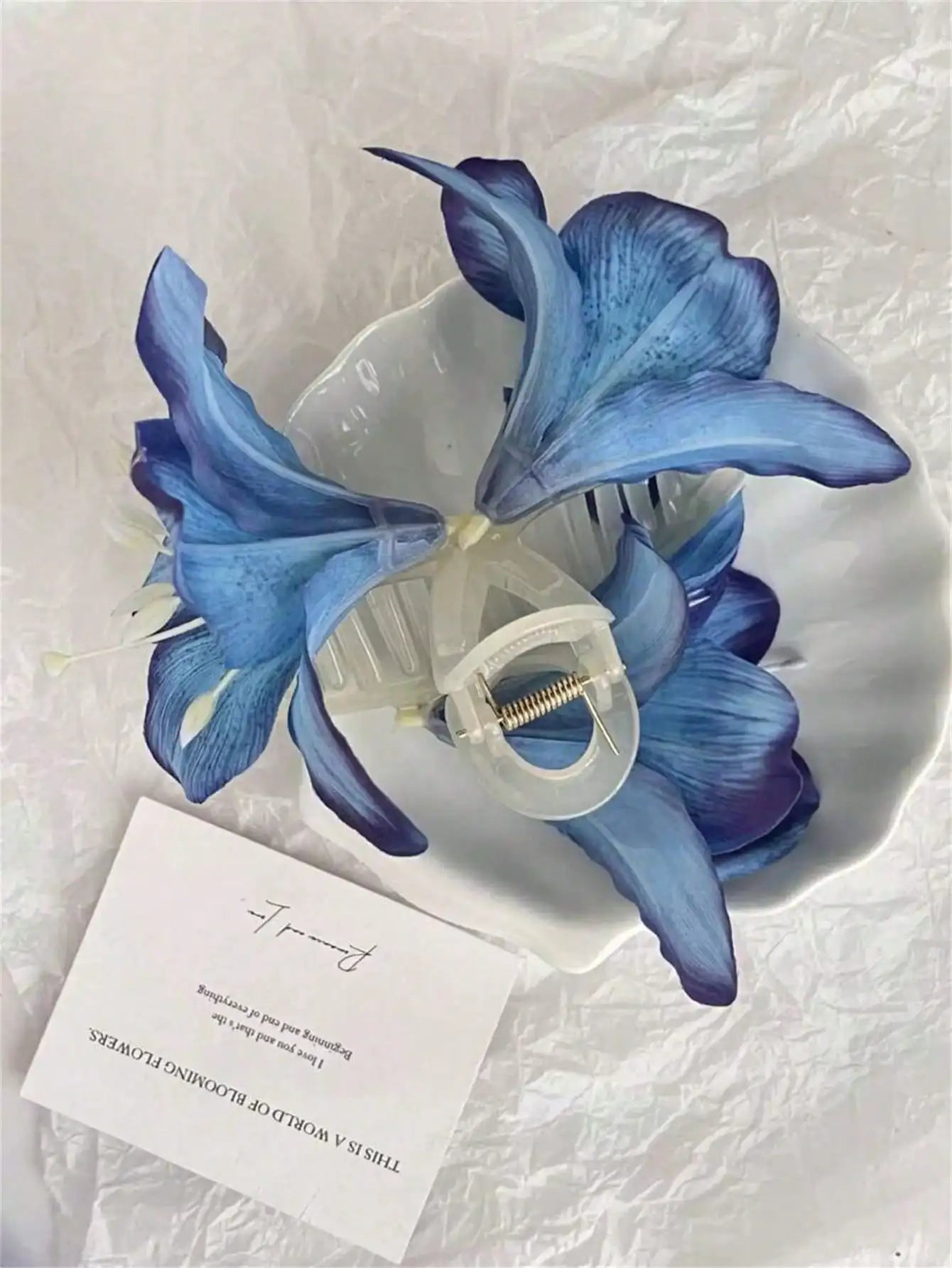 Female Personality Lily Flower Double Sided Grip Clip Simple Qme blue