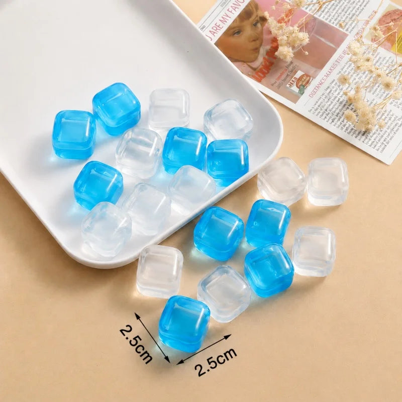 Reusable Ice Cubes for Drinks Multi Color Plastic Drink Chillers Freezer Cubes for Cocktails Whiskey Soda Juice Qme Blue white squares 20pcs