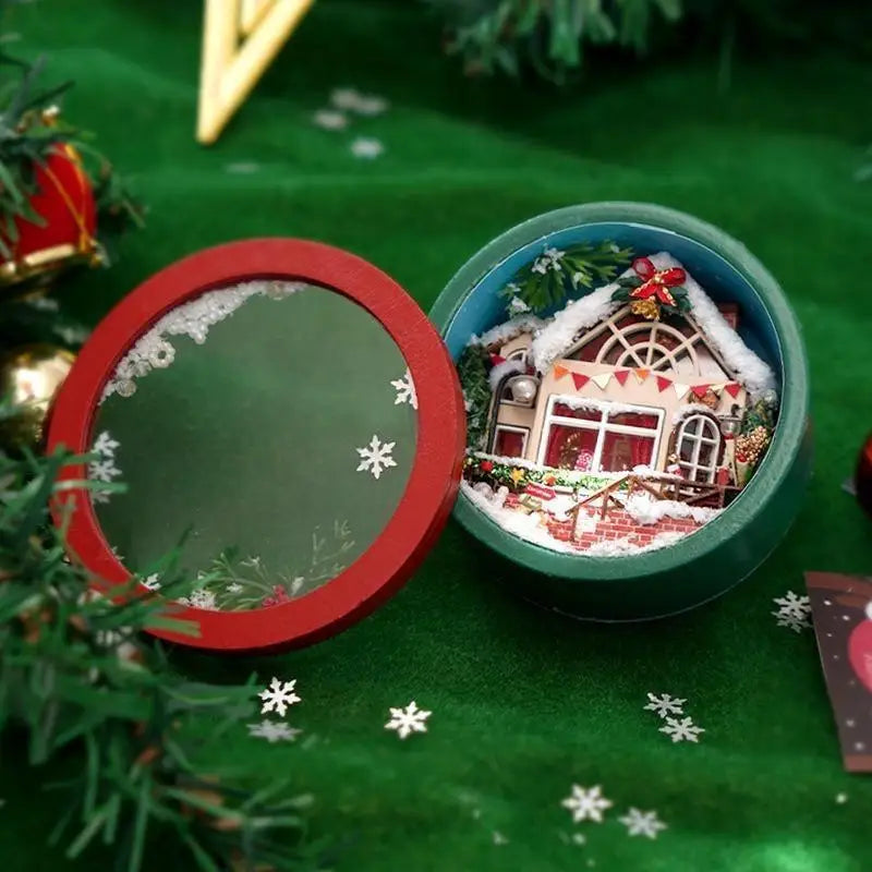 Wooden Christmas Cottage Toys DIY Mini House Decorations Home Holiday Qme