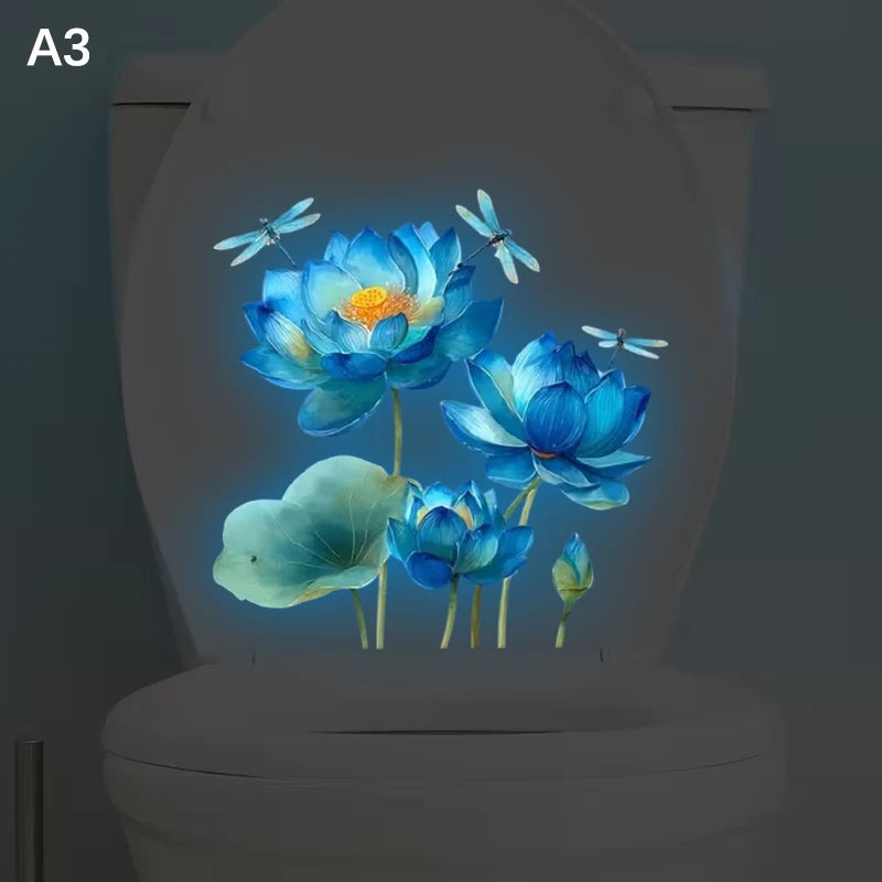 Glow-in-the-Dark Flower Toilet Sticker Luminous Toilet Decal Removable Self-Adhesive Home Decor Stickers For Bedroom Living Room Qme A3