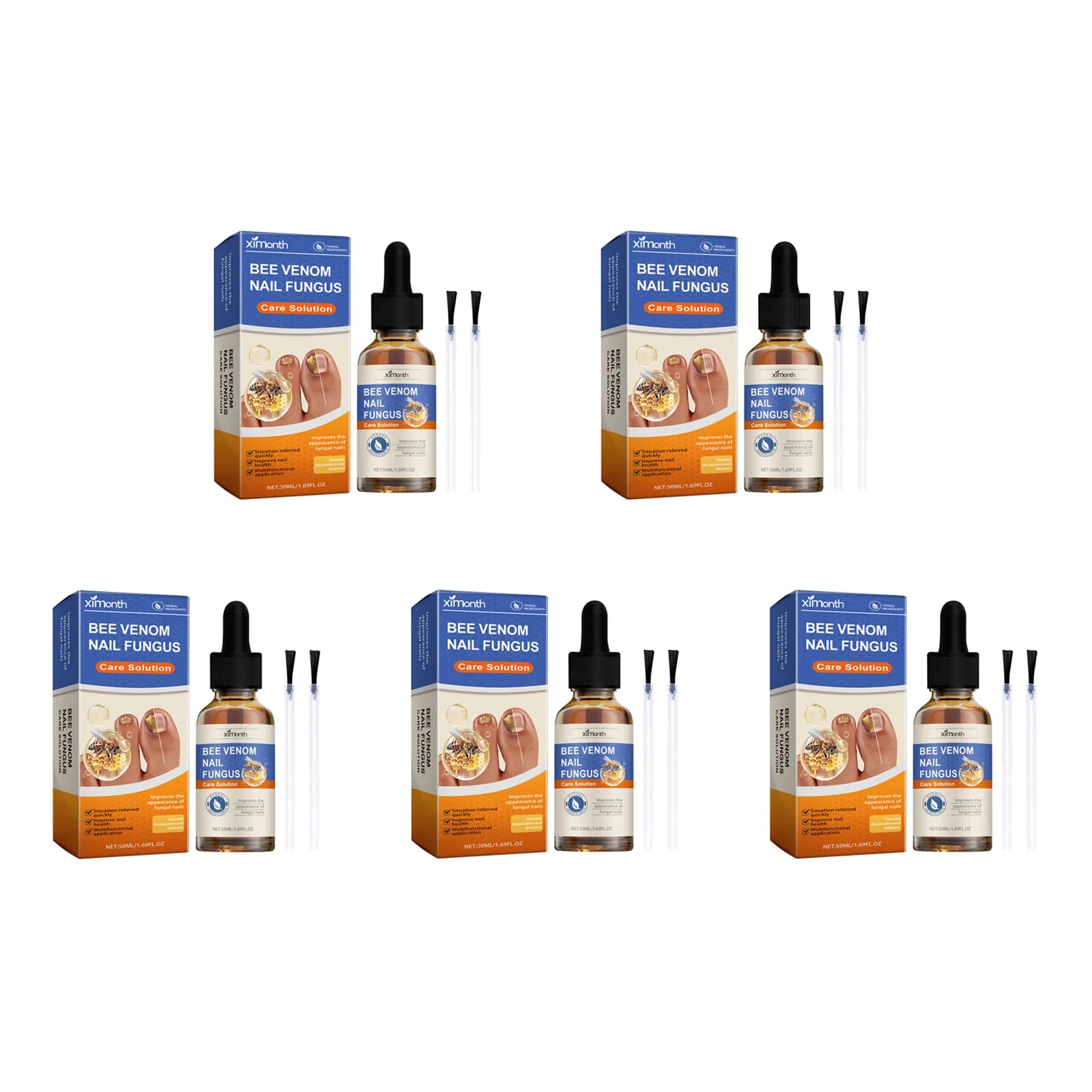 Bee Venom Nail Fungus Care Solution Maintenance Repair Nail Discoloration Thick Hand Foot Nail Manicureed Health Care Essence Qme 5 x 50ml Boxed