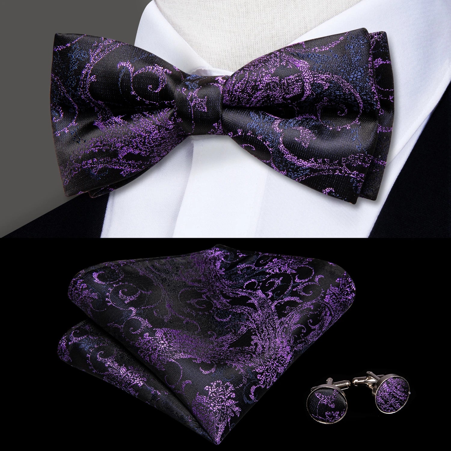 Hi-tie Classic Bow Ties Men Silk Butterfly Pre-tied Male Bowtie