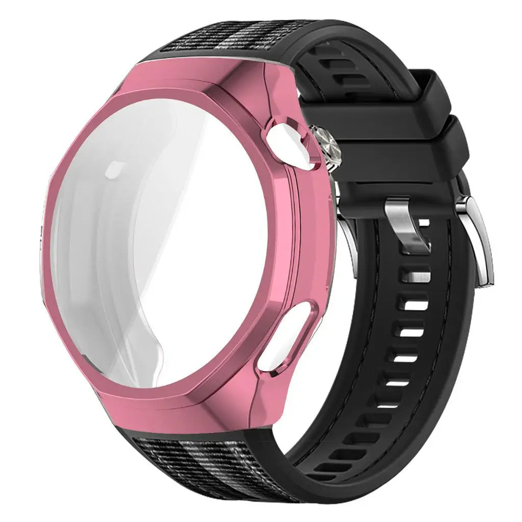 TPU Case+Strap For Huawei GT6 Pro 46mm Soft Silicone+Nylon Woven Bracelet Band With TPU Protector Bumper Shell Cover Qme Black-P For GT6 Pro 46mm