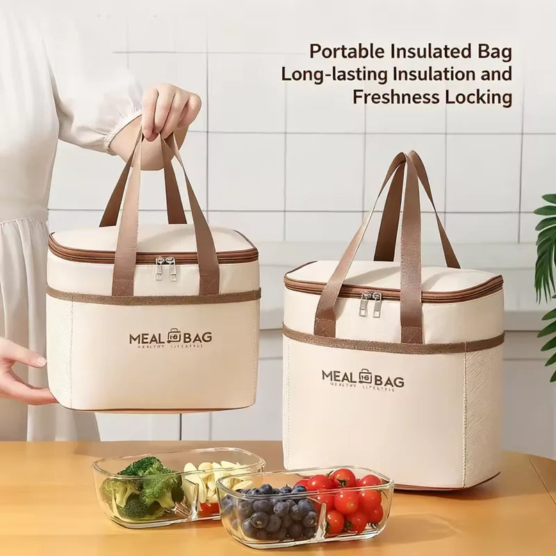 Insulated Lunch Bag Waterproof Large Capacity Thermal Food Container Portable Camping Oxford Icebox Thickened Lunch Box School Qme