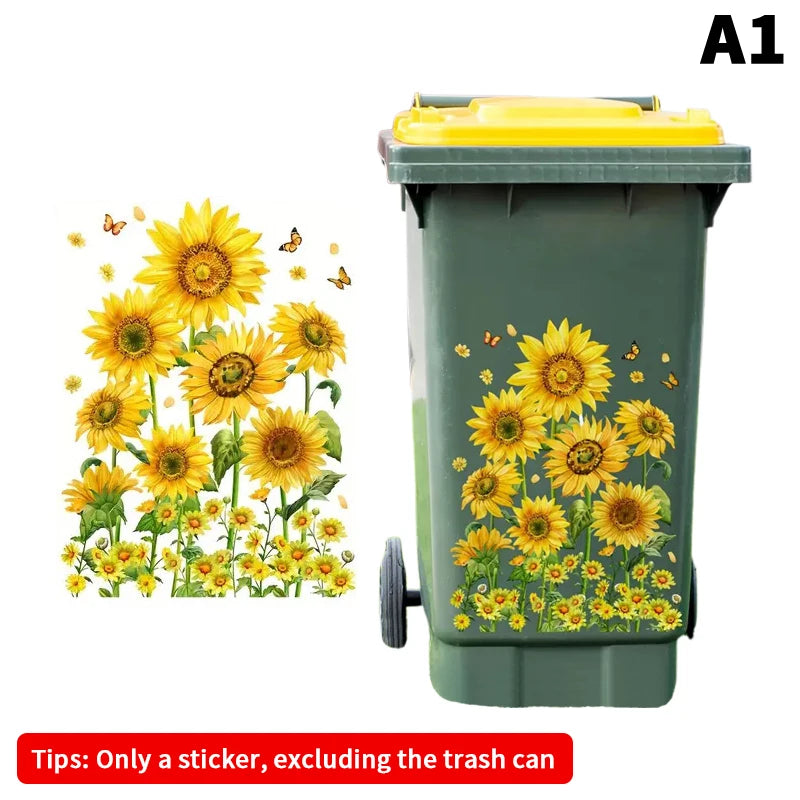 Trash Can Stickers Floral Wheel Self-adhesive Waterproof PVC Decals Qme A1