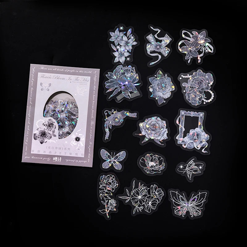 30pcs PET Transparent Stickers Plant Flowers Decorative Labels Scrapbooking Collage Material Diary Stationery Supplies Qme F