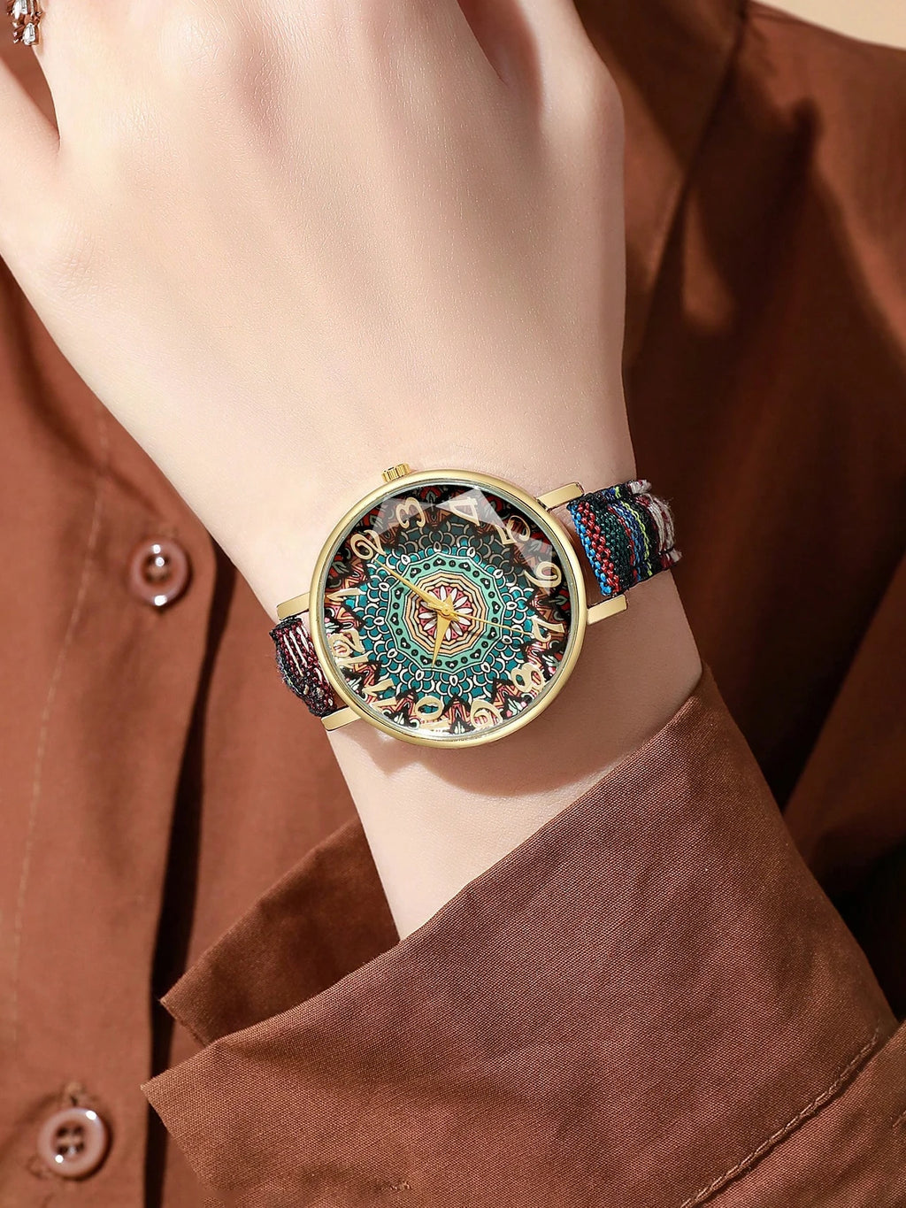 2-piece Bohemian style woven bracelet watch set for women, fashionable retro minimalist quartz watch set Qme