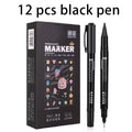 6/12PCS Black Permanent Markers Pens Manga Double Sided Colored Oily Ink Sketch Painting Art School Supplies Stationery Qme 12 black