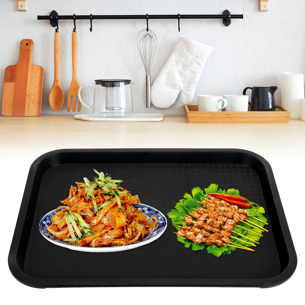 PP Fast Food Tray Rectangular Serving Tray Non Slip Thick Plastic Food Service Tray for Restaurant Cafe Canteen Kitchen Qme