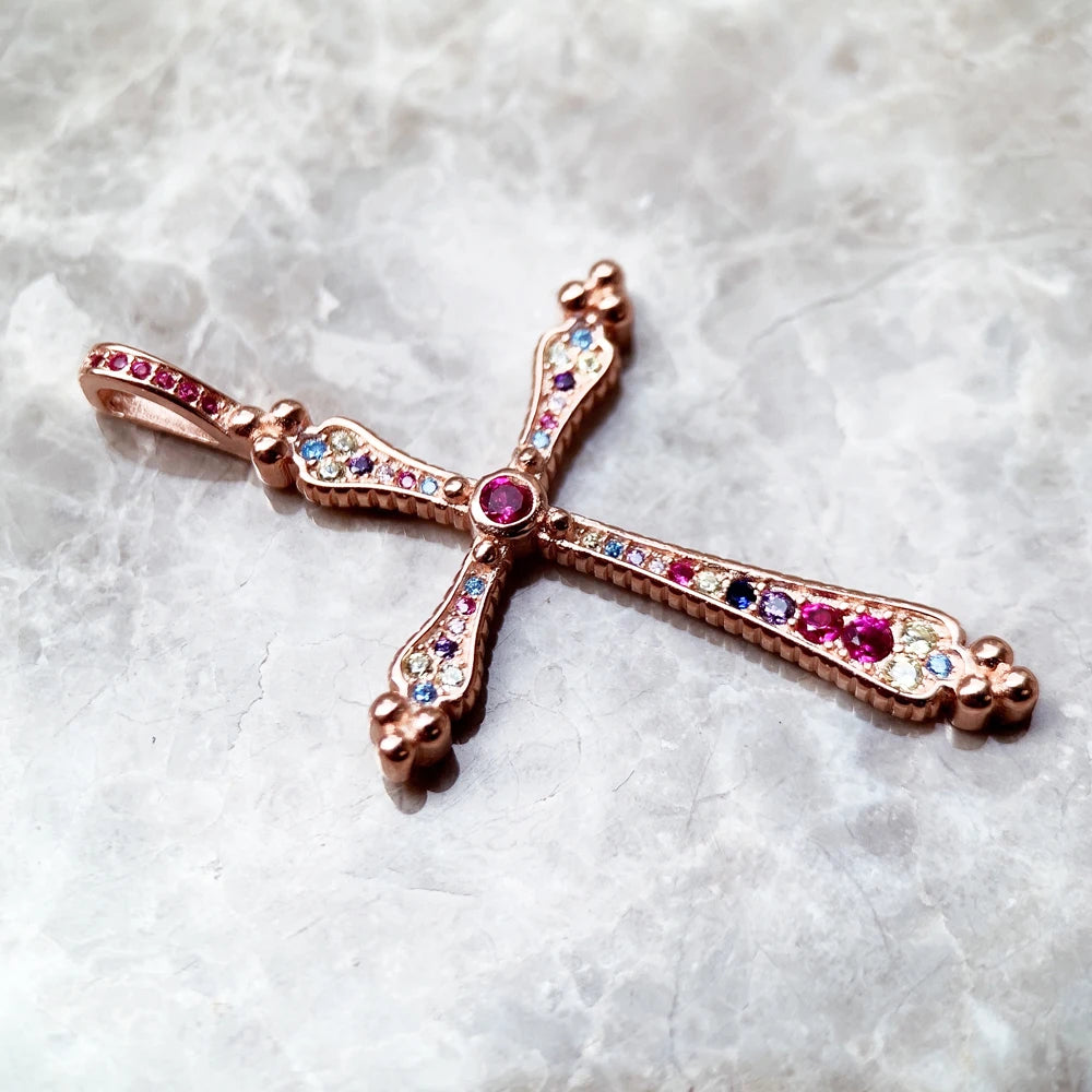 Pendant Royalty Cross Spring Bohemia Fine Jewelry Europe Style 925 Sterling Silver Rose Gold Color Soul Gift For Woman Qme