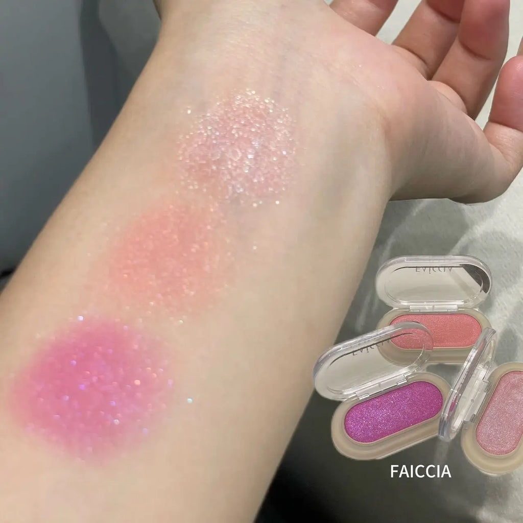 Pearlescent Peach Eye Shadow Highlighter Waterproof Easy-To-Apply Shimmer Mashed Potato Blush Brightening Makeup With Puff Qme