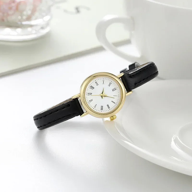1 pcs simple watches for women small round girl belt watches quartz watch ladies wristwatches gift watch for mujer female watch Qme black