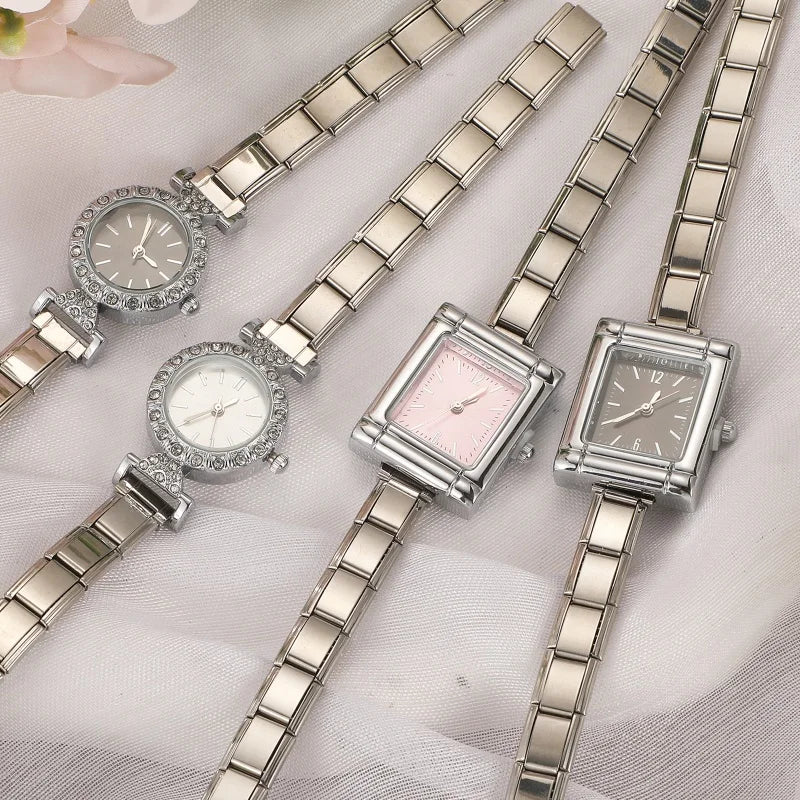 Fashion Wholesale Square Round Gem Watch Men Women DIY 9MM Width Italian Elastic Charm Stainless WatchHead Bracelet Jewelry Gift Qme