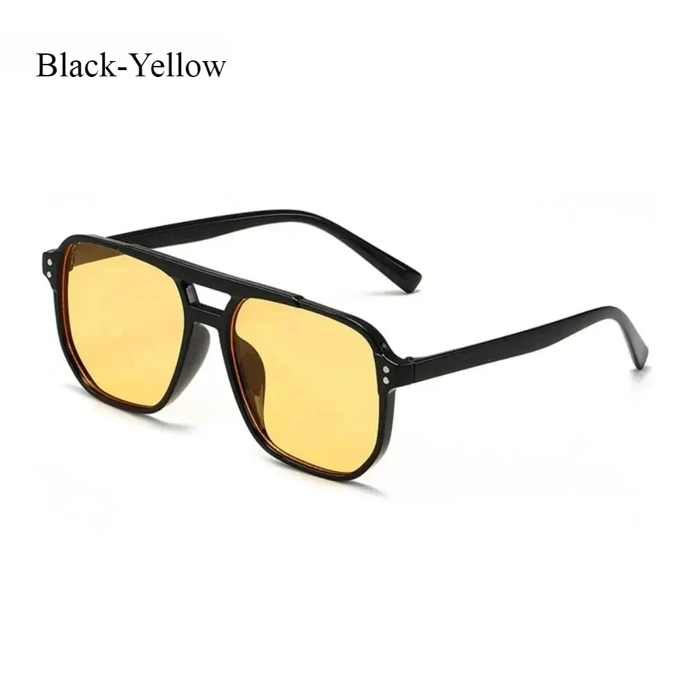 Punk Square Frame Sunglasses Anti-UV Retro Sunglasses Beach Eye Protection Black Shades Glasses for Women Men Travel Accessories Qme Black Yellow