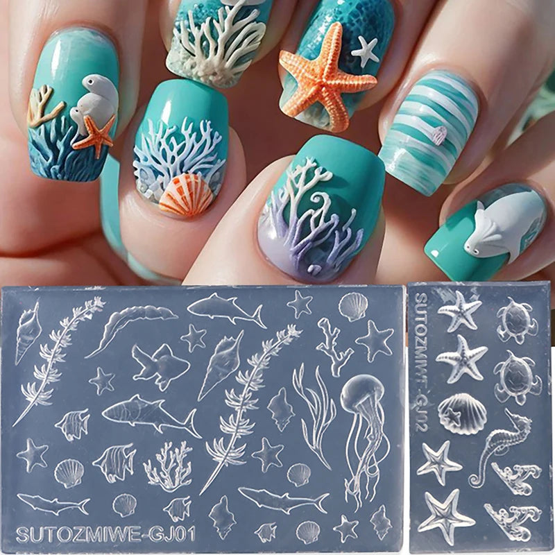Nail Art Soft Silicone Mold Shell Conch Molds 3D Carved Ocean Qme