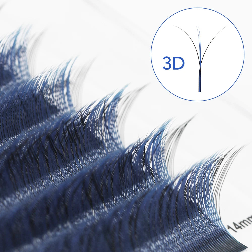 NATUHANA W Shape Eyelash Extension 3D Premade Volume Fan Lashes Faux Qme Blue D 0.07mm|MIX9-15mm