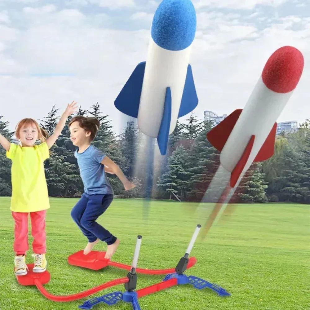 Kids Air Rocket Foot Pump Launcher Toys Sport Game Jump Stomp Outdoor Qme
