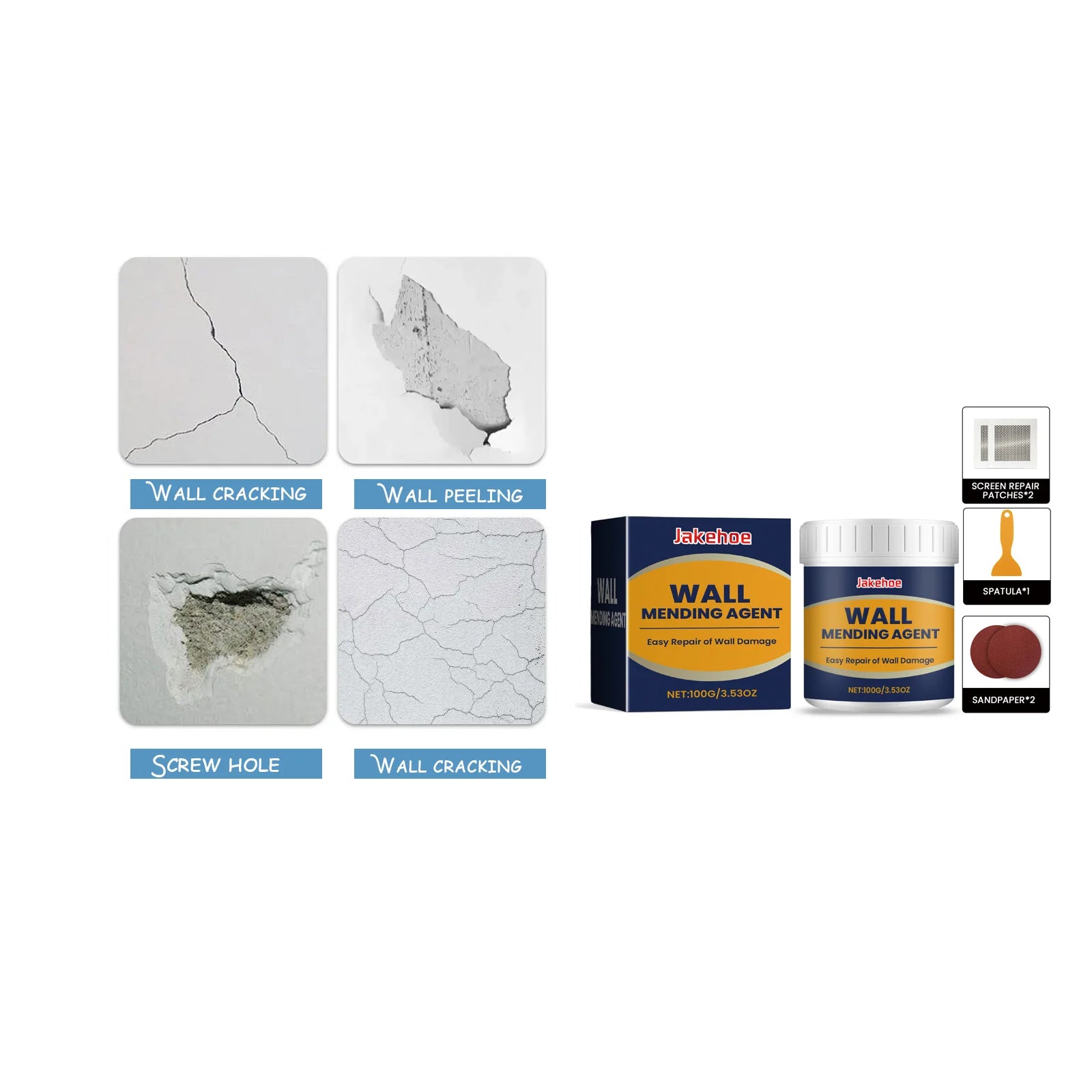 Household Wall Repair Paste Kit - Cracking Hole Peeling Nail Hole Wall Paint Solution for Home Wall Maintenance Qme