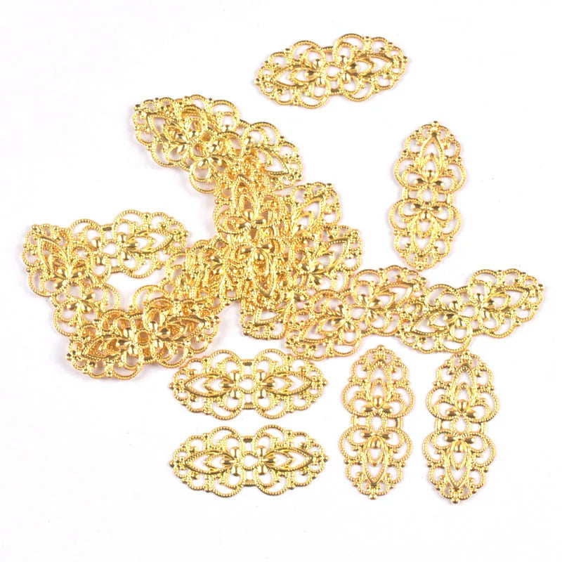 30Pcs Silver/Gold Metal Crafts Filigree Wraps Connectors For Making Jewelry Findings DIY Scrapbook Home Decor Embellishments Qme