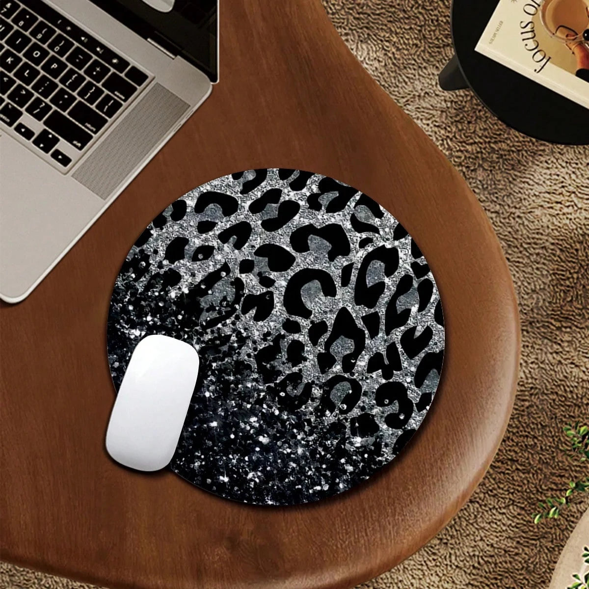 1 Leopard Print Animal Cartoon Mouse Pad Circular Office Desk Anti Qme Dark Grey
