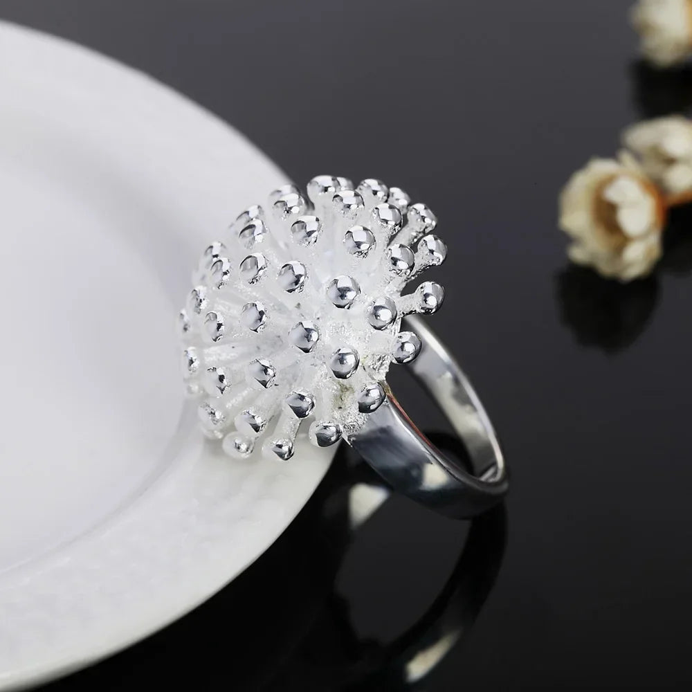 Hot Charms 925 Sterling Silver Round Flower Pendant Necklace Ring Jewelry Set for Women Fashion Wedding Party Couple Gift Qme