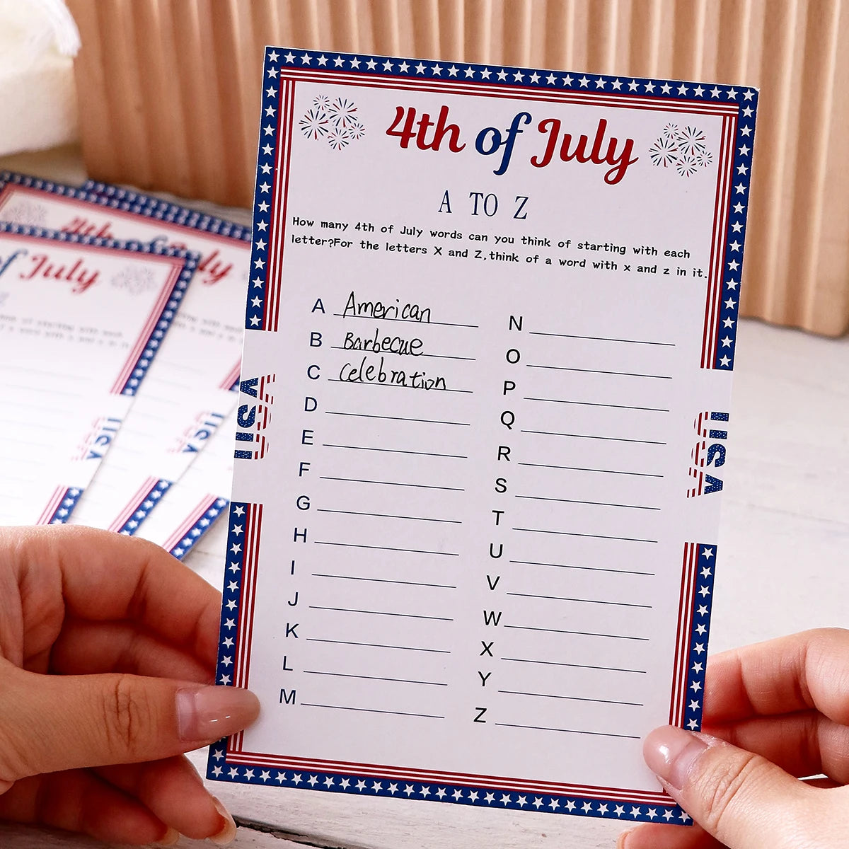 5–50Pcs “A to Z” Themed Game Cards with Star Borders—Creative Independence Day Gifts, Board Games, and Party Supplies Qme