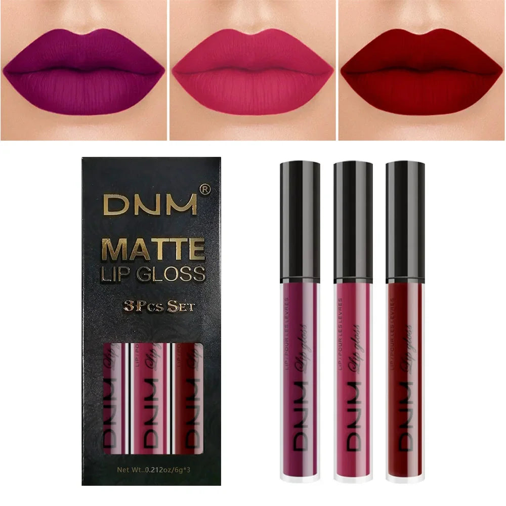 3pcs/set Liquid Lipsticks Waterproof Long Lasting Cosmetic Red Blue Purple Matte Lip Gloss Nude Lip Tint Stain Makeup Qme 01