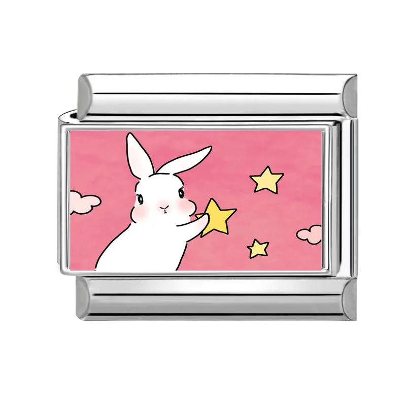 Y2K Pink Design Lovely Rabbits Tulip Flowers Strawberry Italian Charm