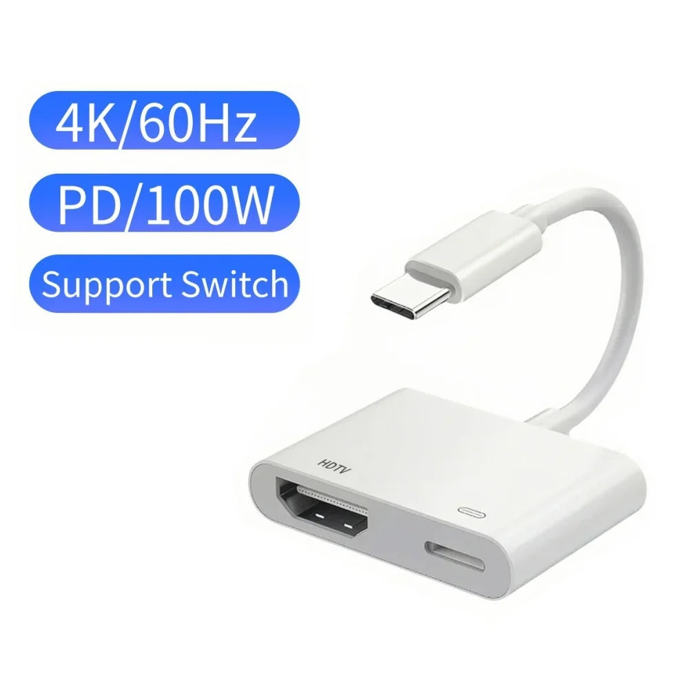 4K Video Audio 60Hz 30Hz Converter USB C/Type-C to HDMI+USB C/Type-C Digital AV Adapter For iPhone to HD TV Projector Monitors Qme White 60HZ