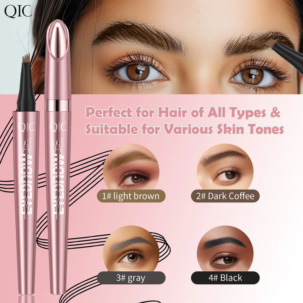 QIC Waterproof Microblading Eyebrow Pen - 4 Split Head, Natural Look Brow Makeup in 6 Colors for All Skin Types Qme