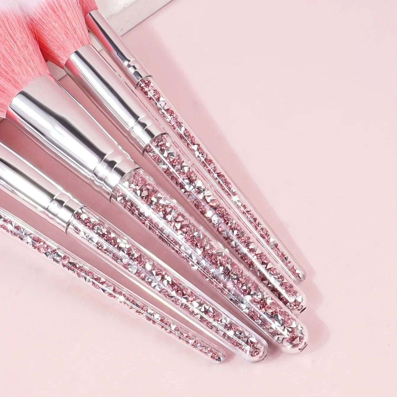 5pcs Makeup Brush Set With Fashionable Glitter Rhinestone Handle, Powder Brush Blush Brush Eyeshadow Brush, Qme