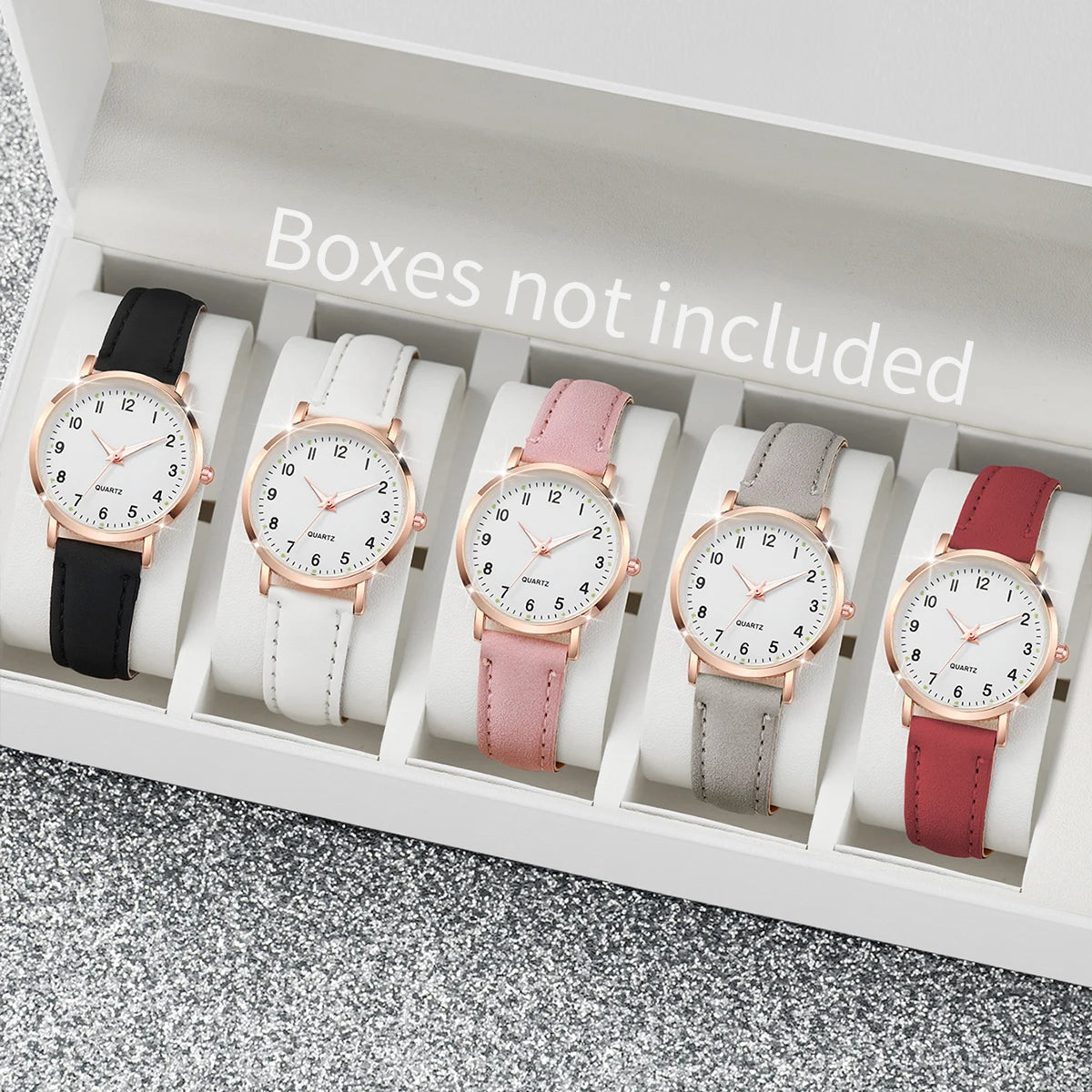 20261/3/4/5PCS Fashion Arabic Dial Women Quartz Watch Casual Leather Strap Wristwatch for Girls Clock Gift（Without Box） Qme 5PCS Without Box