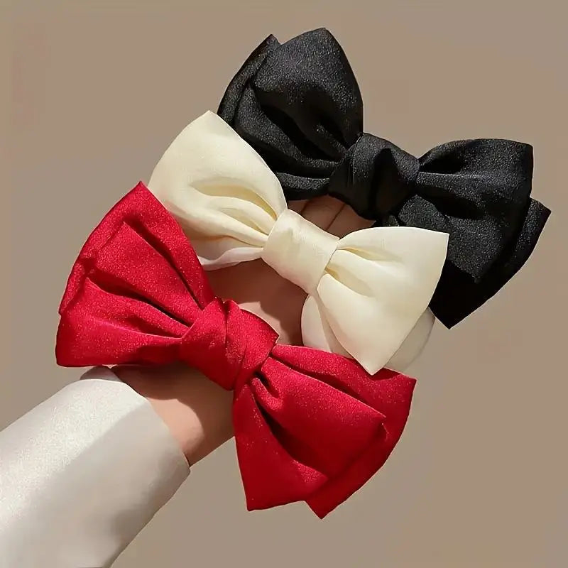 French Bow Scrunchie Elastic Hair Tie Elegant Satin Luxury Textured Qme