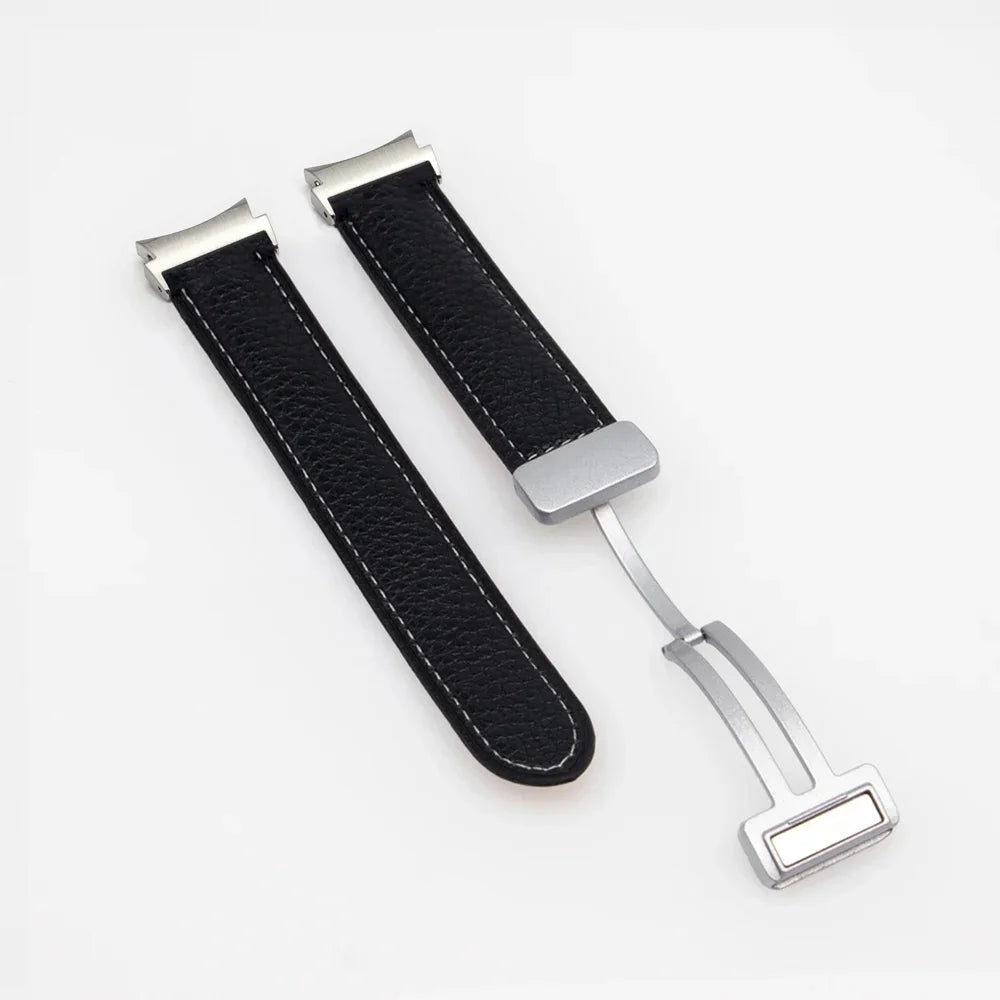 No Gaps Leather Band for Samsung Galaxy Watch 6 5 4 40mm 44mm 4/6Classic 46mm 42 43 47mm 5 Pro 45mm Magnetic Buckle Watch Strap Qme