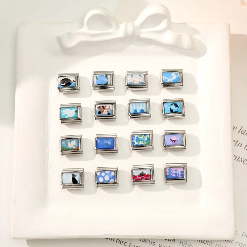 Wholesale Cute Cats Dogs Toy Bear Bird Animals Charm Bracelet Fit 9mm Bracelet Stainless Steel Italian Links Making DIY Jewelrys Qme