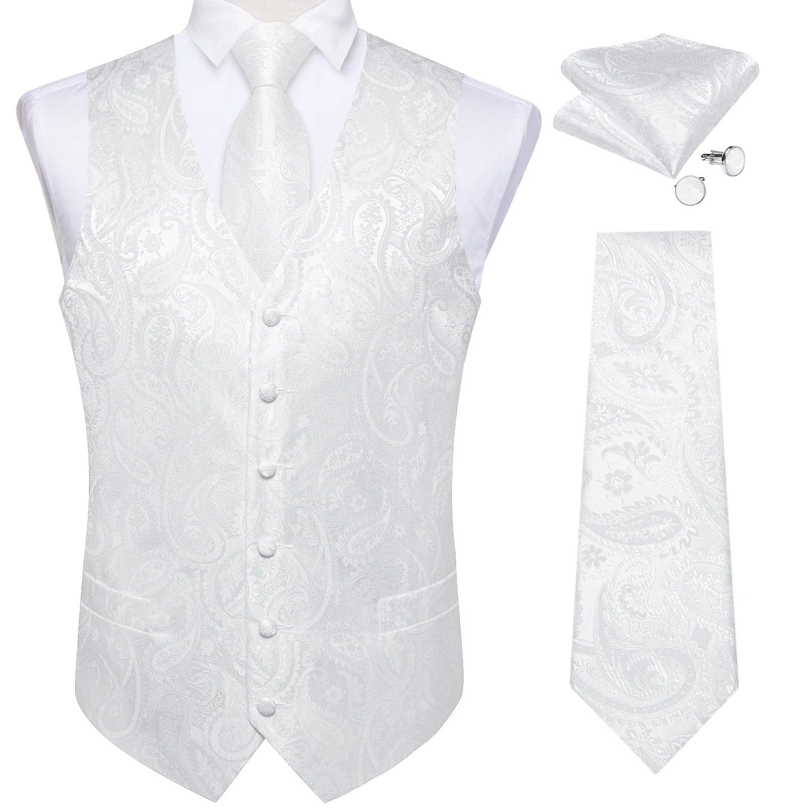 Men's Paisley Suit Vest Tie Formal Waistcoat Necktie Pocket Square Qme MJTZ0166 M