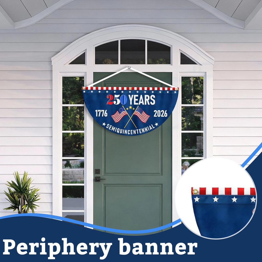 250th USA Anniversary Half-Round Bunting Flag Commemorative Decorative Banner for Parades Town Events Home Garden Decor Qme