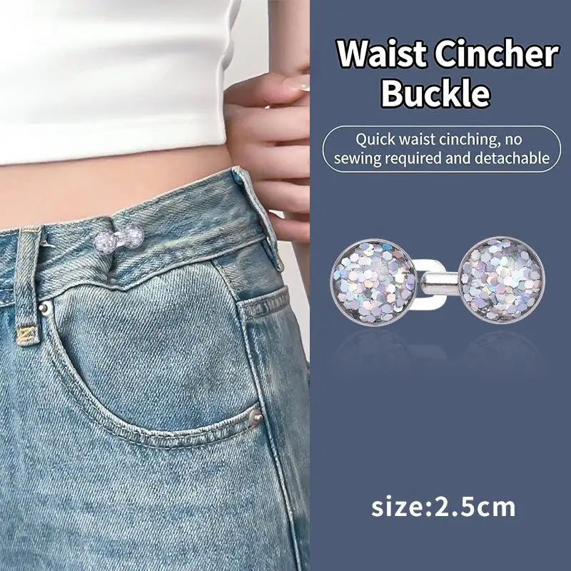 Fashion Shiny Rhinestones Pearl Adjustable Waist Buckle Jean Buttons Reusable No Hole Waist Cincher Clip For Clothing Dresses Qme A3