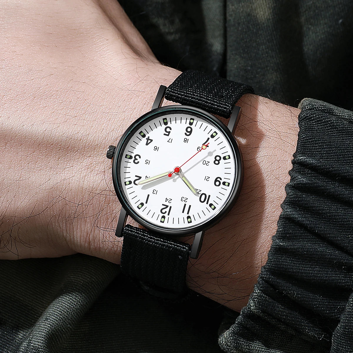 Luminous Dial Men's Braided Strap Casual Watch, Quiet Quartz Watch for Male Students Qme