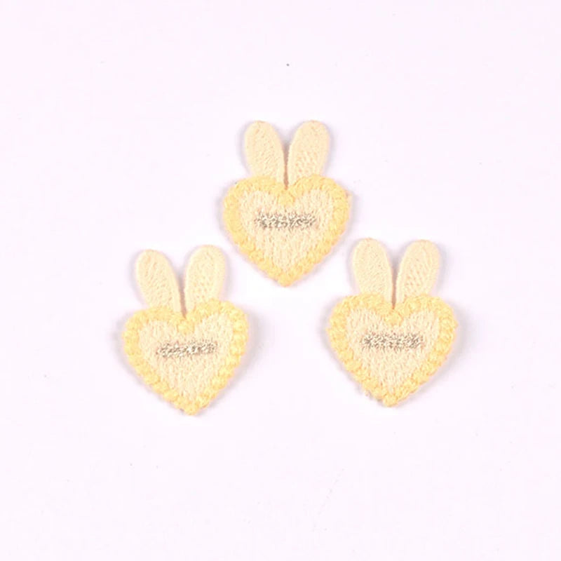10pcs 35x26mm Assorted Color Knitted Heart Patches Cute Bunny Ear Appliques with, DIY Hair Accessories Crafts No Glue cp3856 Qme 35x26mm-1