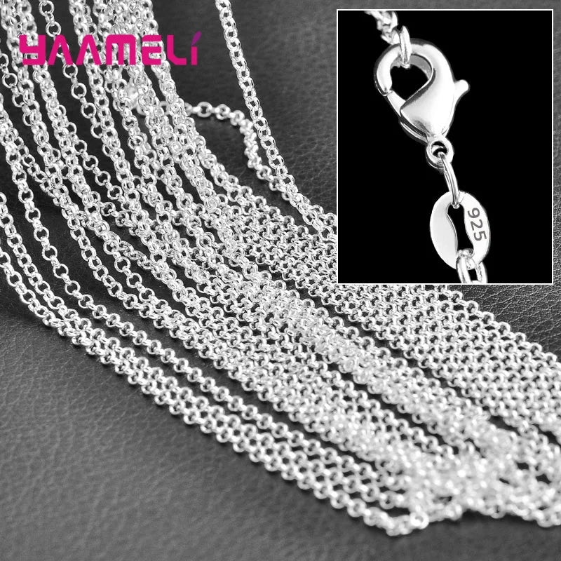 5PCS Solid 925 Sterling Silver Stamp Jewelry Chains Necklace with Lobster Clasps fit Men Women Pendant 18 Designs 16-30 Inch Qme