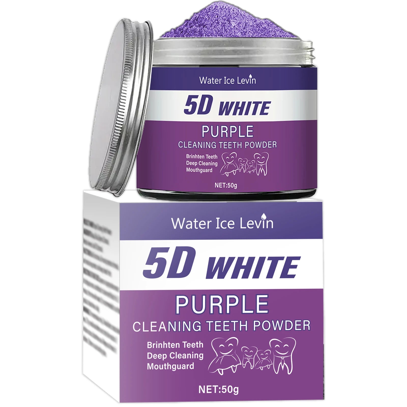 Purple Teeth Whitening Powder, 50g - Deep Cleaning and Teeth Cleaning Powder, Fresh Breath Toothpaste, Natural Pearl Essence Qme 50g Box
